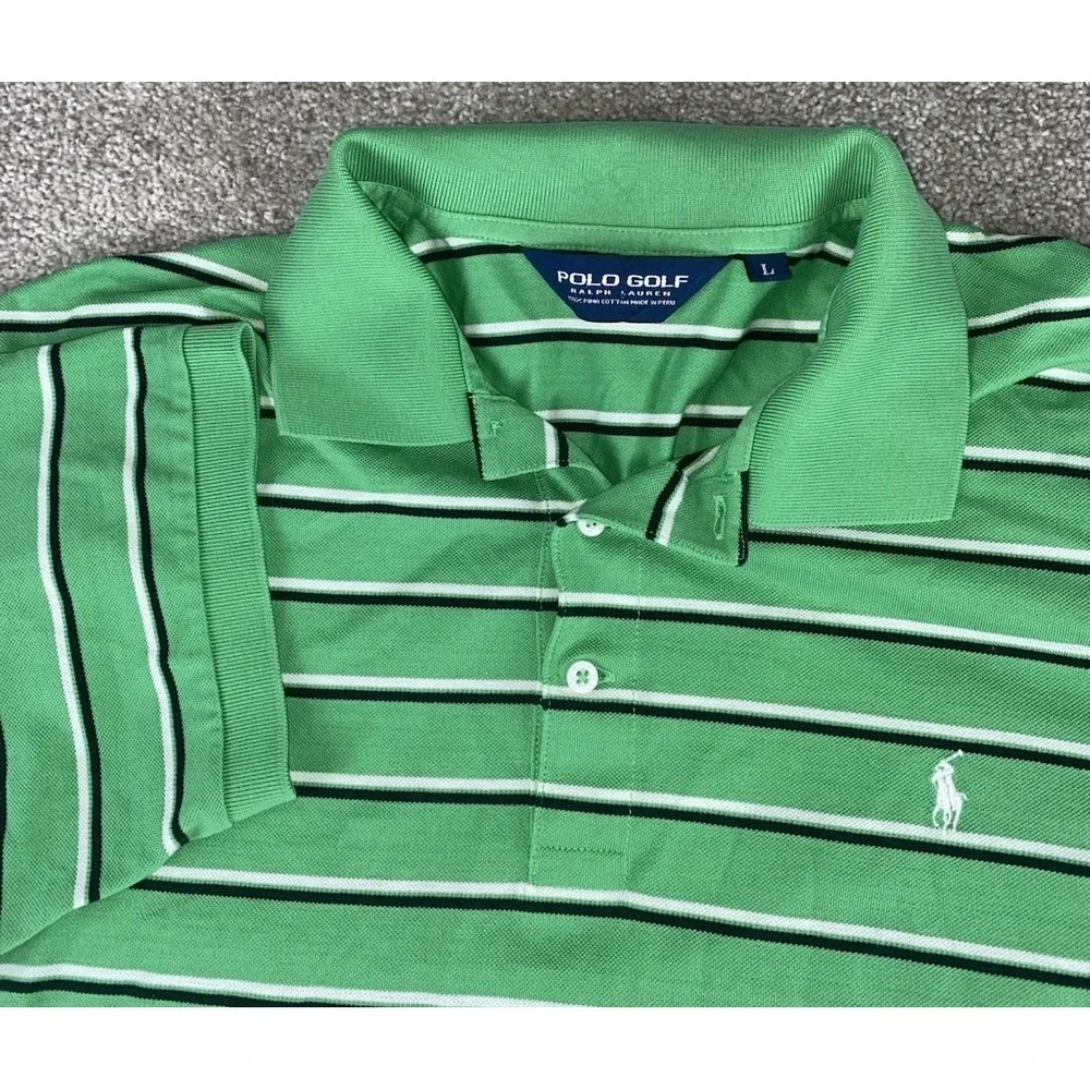 Polo Ralph Lauren Golf Pima Cotton Shirt Mens‎ Large Green/White/Black Striped